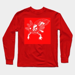 magical kawaii cartoon doodle of axolotl ajolote in mexican stream art in red Long Sleeve T-Shirt